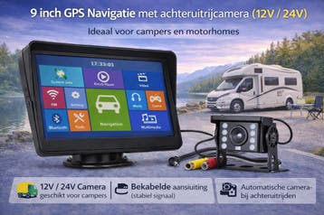 9' inch Camper, Truck GPS met Achteruitrijcamera Set Bedraad