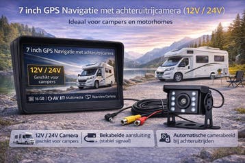 7 inch Camper, Truck GPS met Bedraad AchteruitrijcameraSet