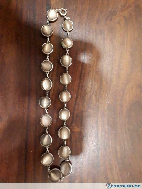 Collier ancien en nacre taupe et argent 925, Enlèvement ou Envoi, Utilisé, Argent