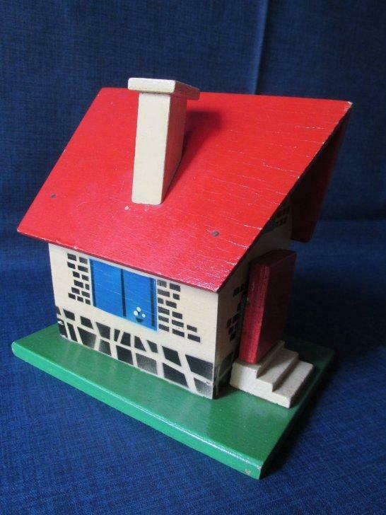 Vintage houten spaarpot, 'Huisje', jaren 60, Antiek en Kunst
