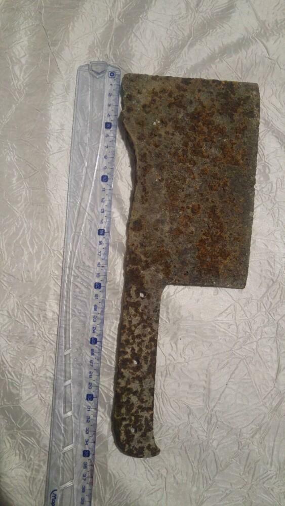 Vintage  hache de viande couteau rouillé 5mm x 35cm x 13cm, Enlèvement ou Envoi, Utilisé