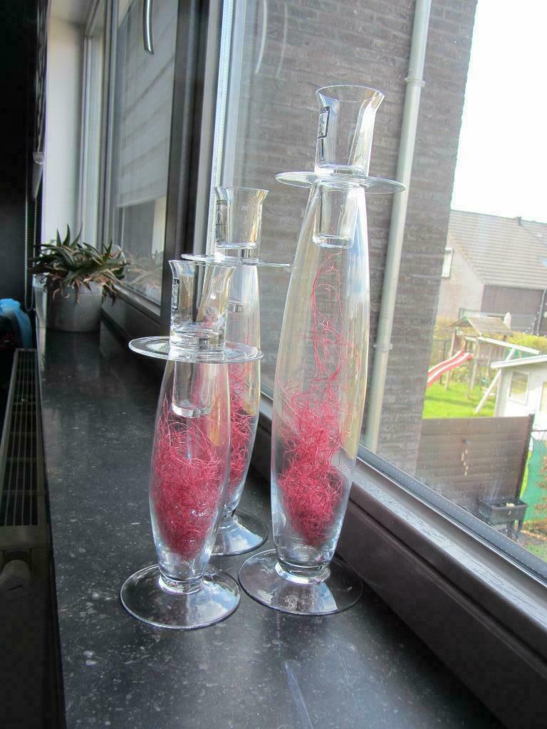 3 glazen vaasjes met kaarshouder, Ophalen