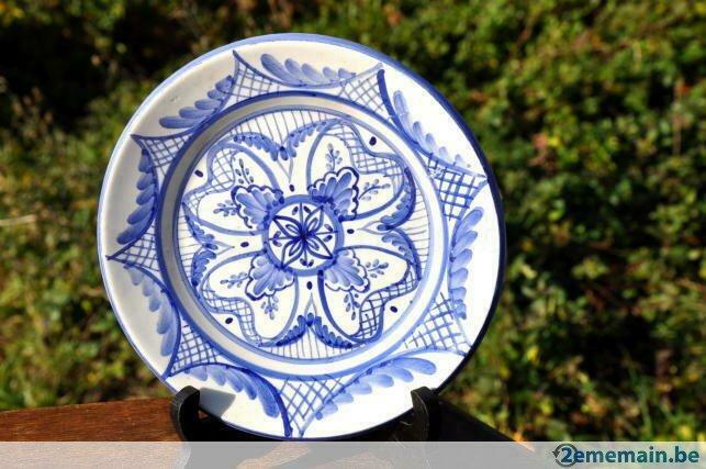 assiette decorative decor fleur bleu stylisée, Antiquités & Art, Antiquités | Céramique & Poterie