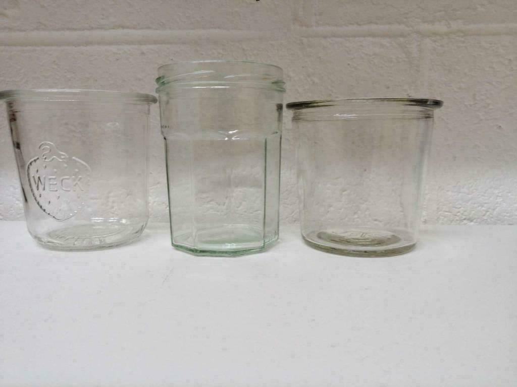 Bocaux à confitures anciens et sans couvercles, Maison & Meubles, Cuisine | Vaisselle, Enlèvement ou Envoi, Utilisé, Verre, Verre ou Verres