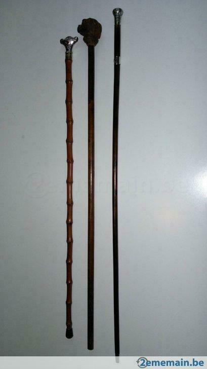 Lot de 3 anciennes cannes de marche, de collection, Antiquités & Art