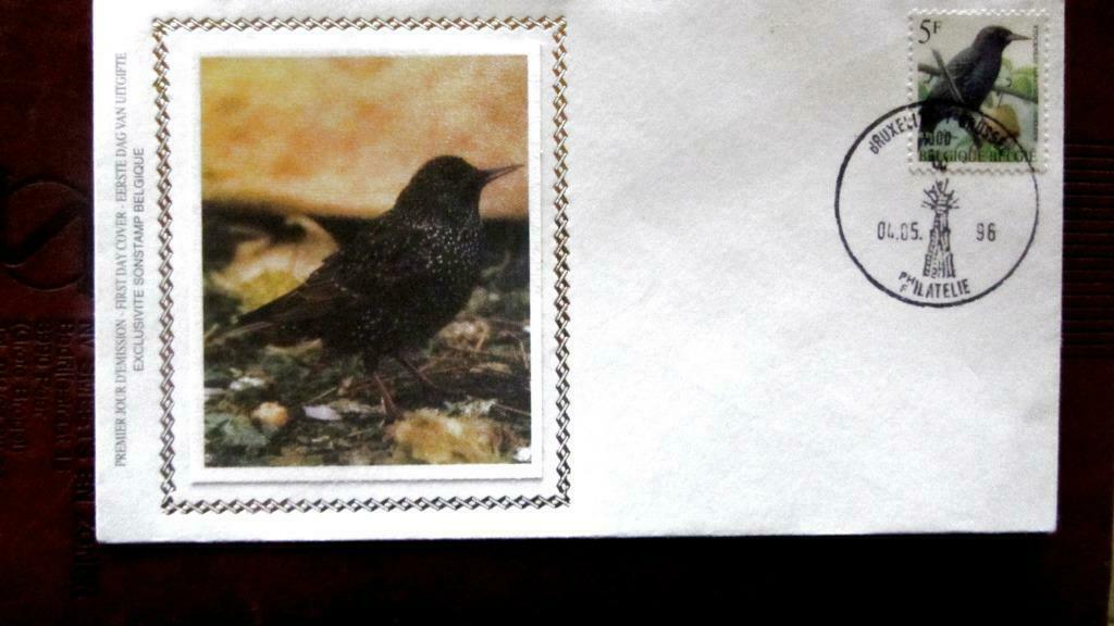 FIRST DAY COVER OP ZIJDE - VOGELS VAN BUZIN- DE SPREEUW, Ophalen of Verzenden, Gestempeld, Dier of Natuur