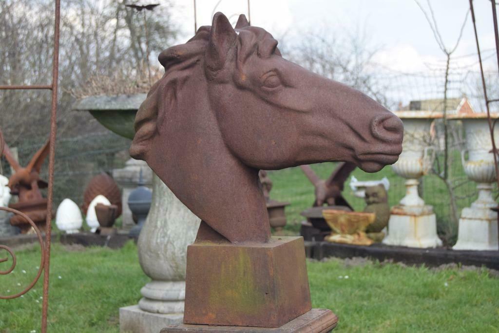 Grande tête de cheval en fonte patinée, Enlèvement, Comme neuf, Autres matériaux, Animal
