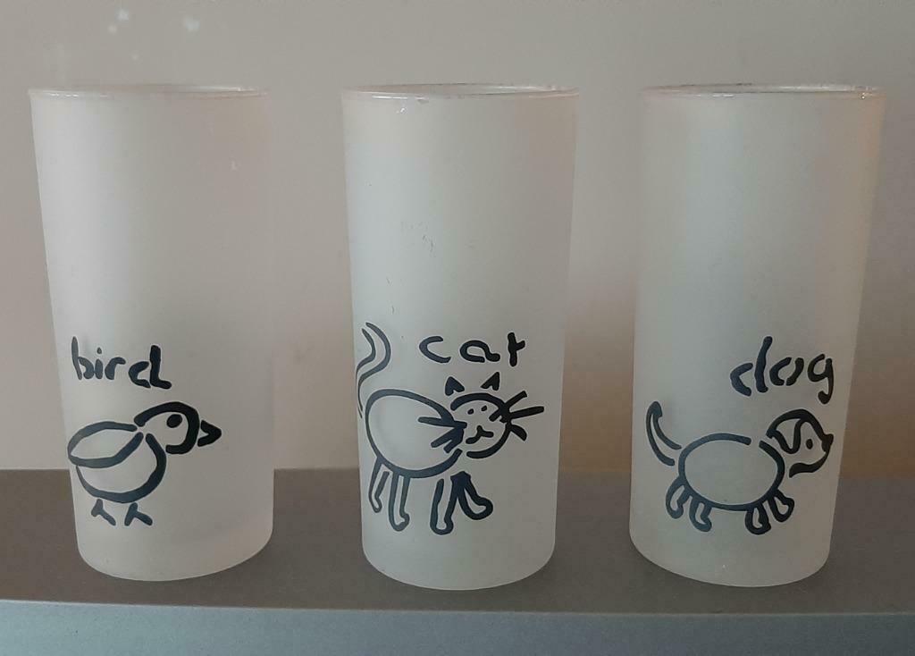 Lot 3 verres long drinks  avec dessins animaux et végétaux, Enlèvement, Utilisé, Verre à soda