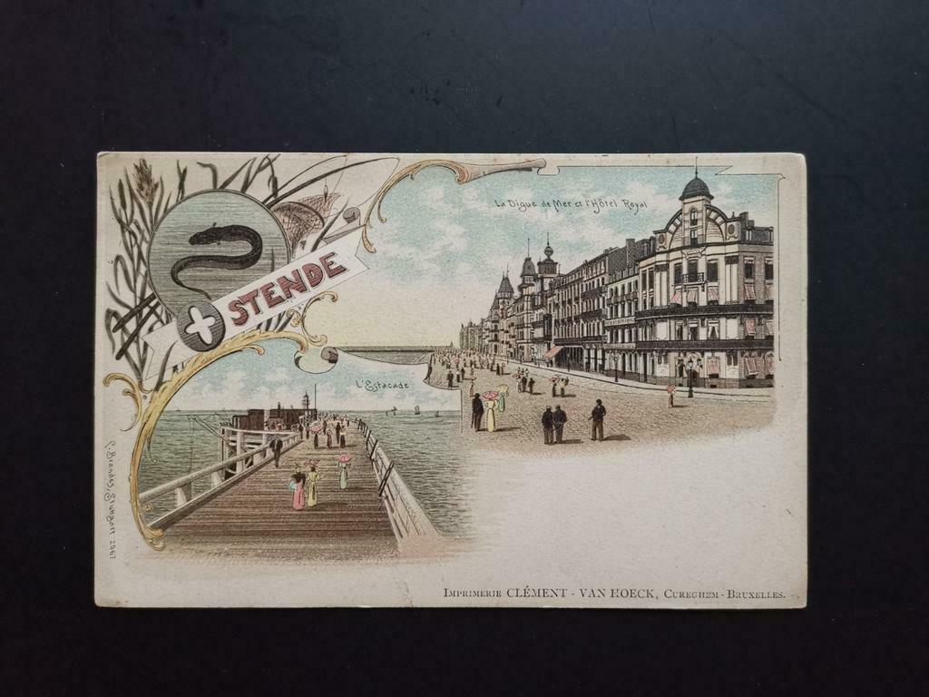 Ostende autour de 1900.Estacade, digue et hôtel royal, Collections, Cartes postales | Belgique, Enlèvement ou Envoi, Avant 1920