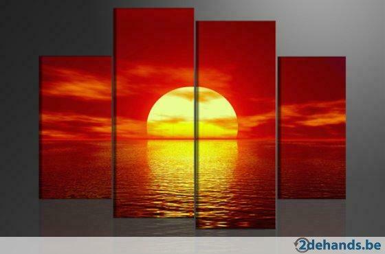 * Nieuw * 4 Luik van Canvas * Zonsondergang * 80x130cm