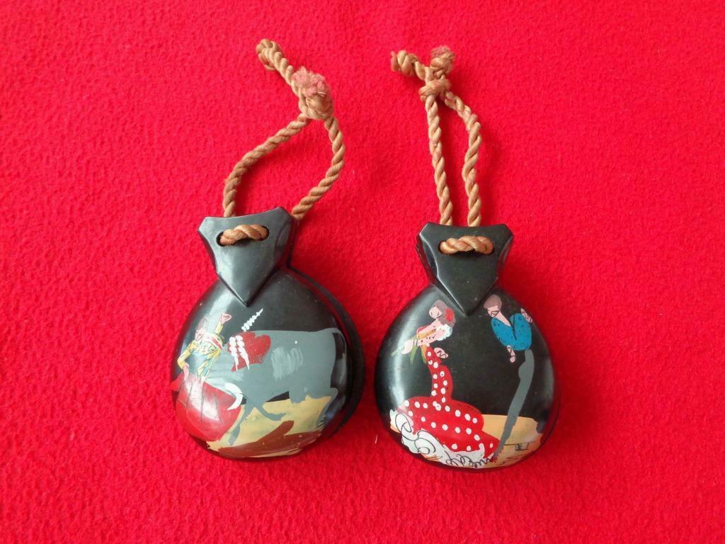 Castagnettes en bois Noire. "Déco Torero". Vintage., Enlèvement ou Envoi, Utilisé