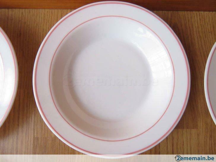vintage arcopal 6 assiettes profondes avec motifs ligné rose, Enlèvement ou Envoi