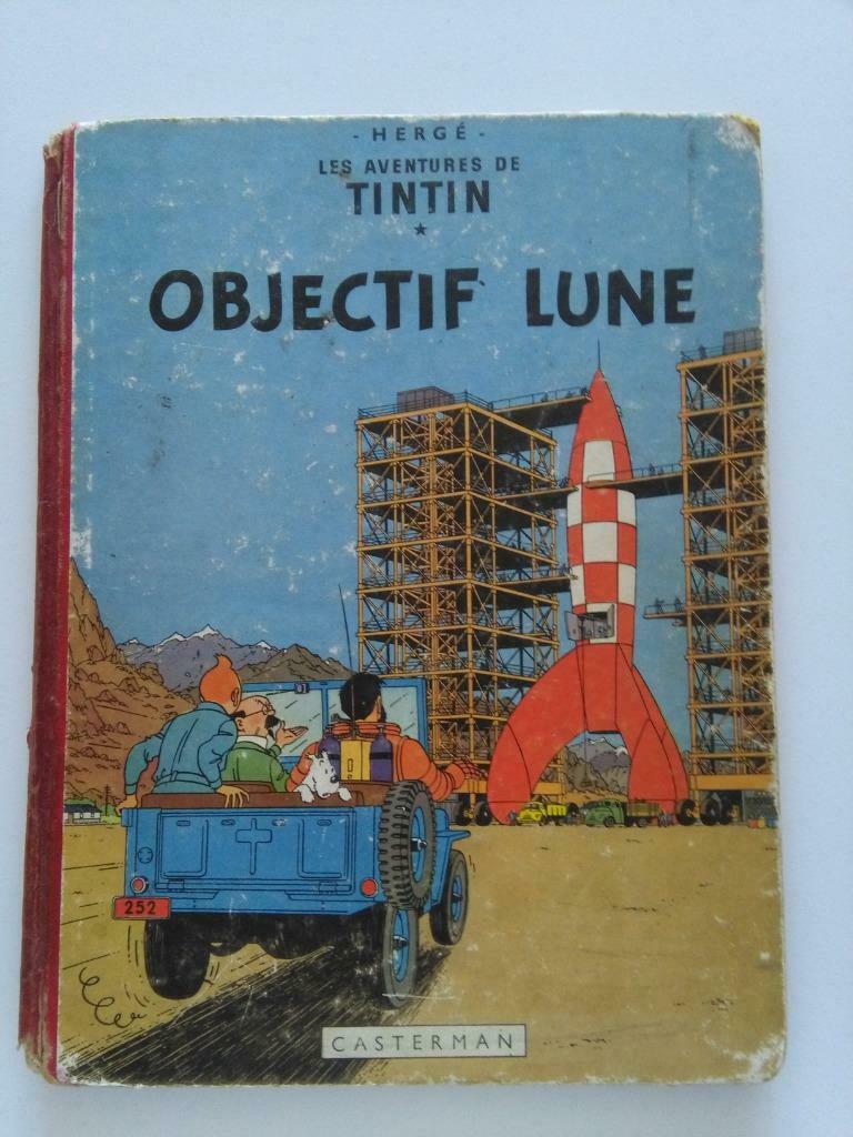 Kuifje (Tintin) Objectif Lune eerste druk 1953, Livres, Enlèvement ou Envoi, Utilisé
