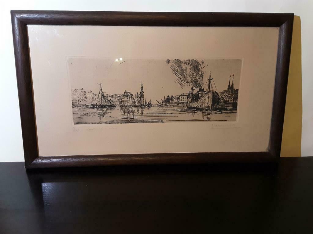 Ets Gesigneerd door Paul Daxhelet 40/23 cm de haven van Oost, Antiek en Kunst, Ophalen of Verzenden