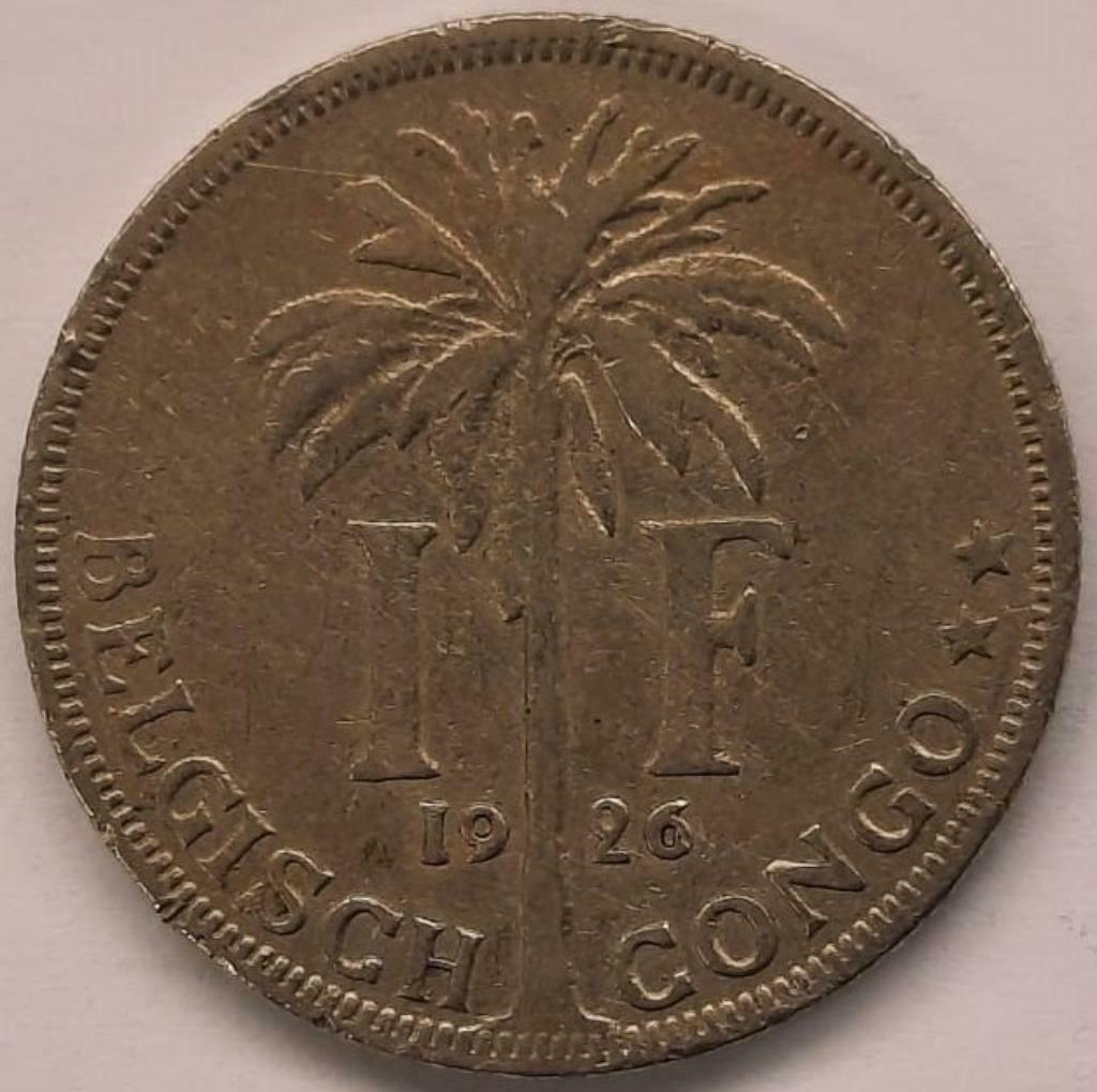 Belgisch Congo - 1 frank - 1926, Ophalen of Verzenden, Overige landen, Losse munt