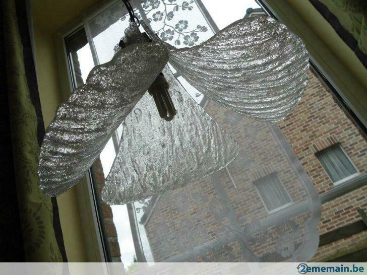 Retro lustre en forme de fleur en verre glacée Murano, Antiquités & Art