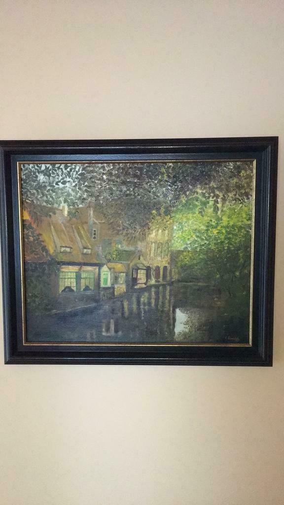 Cadre en bois avec peinture à l'huile., Antiquités & Art, Enlèvement ou Envoi