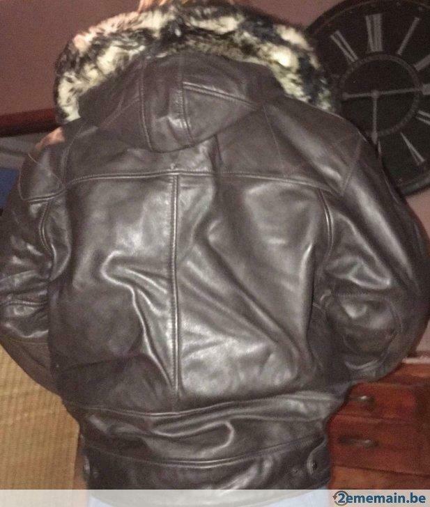 Manteau cuir mixte, taille M, Porté, Taille 38/40 (M), Brun