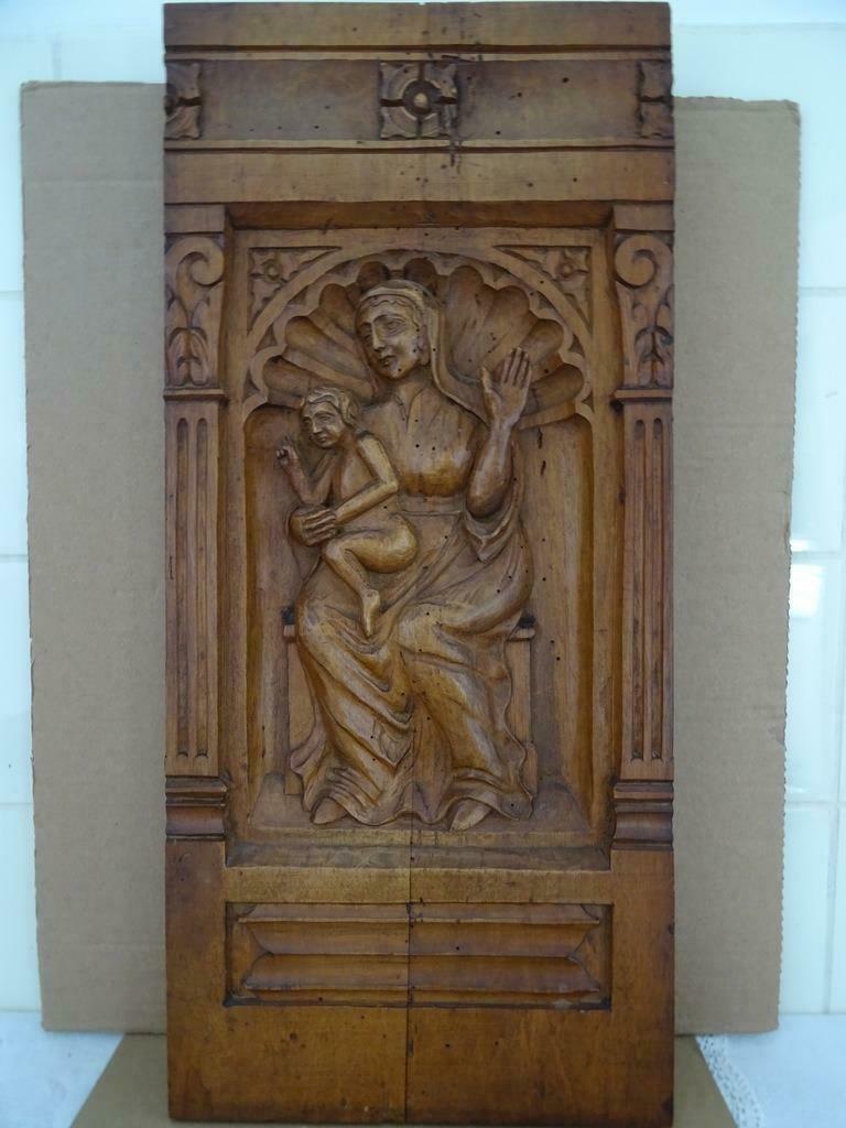 Panneau d'autel en bois sculpté Marie Mère de Dieu 1800-1850, Antiquités & Art, Antiquités | Objets religieux, Enlèvement ou Envoi