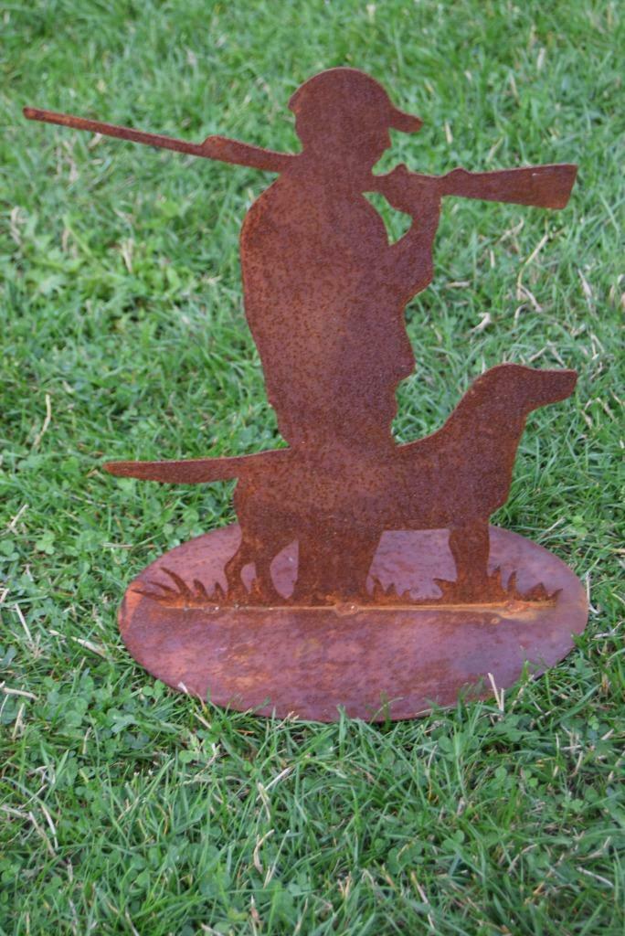 Le chasseur et son chien en fer forgé (grand modèle), Jardin & Terrasse, Enlèvement ou Envoi, Neuf, Métal, Homme