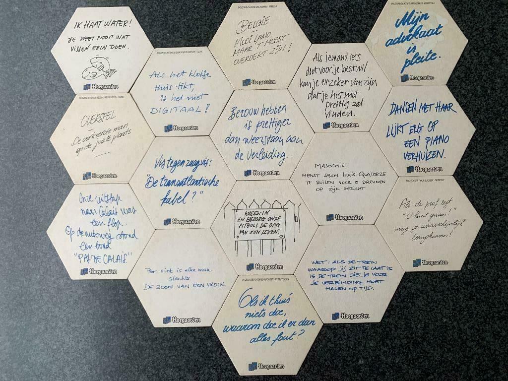 bierkaartjes Hoegaarden, Verzamelen, Foto's en Prenten, Ophalen, 1980 tot heden, Zo goed als nieuw, Prent