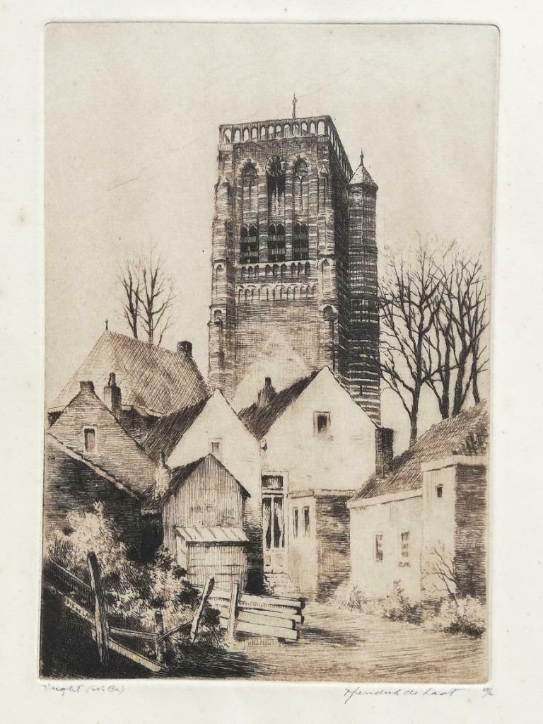 Hendrik De Laat - mooie ets - Sint Lambertustoren Vught - NL, Antiek en Kunst, Ophalen of Verzenden