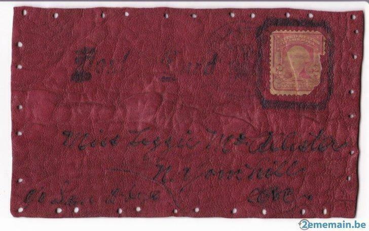 Carte postale en peau de buffle USA écrit au fer rouge, Collections, Enlèvement ou Envoi