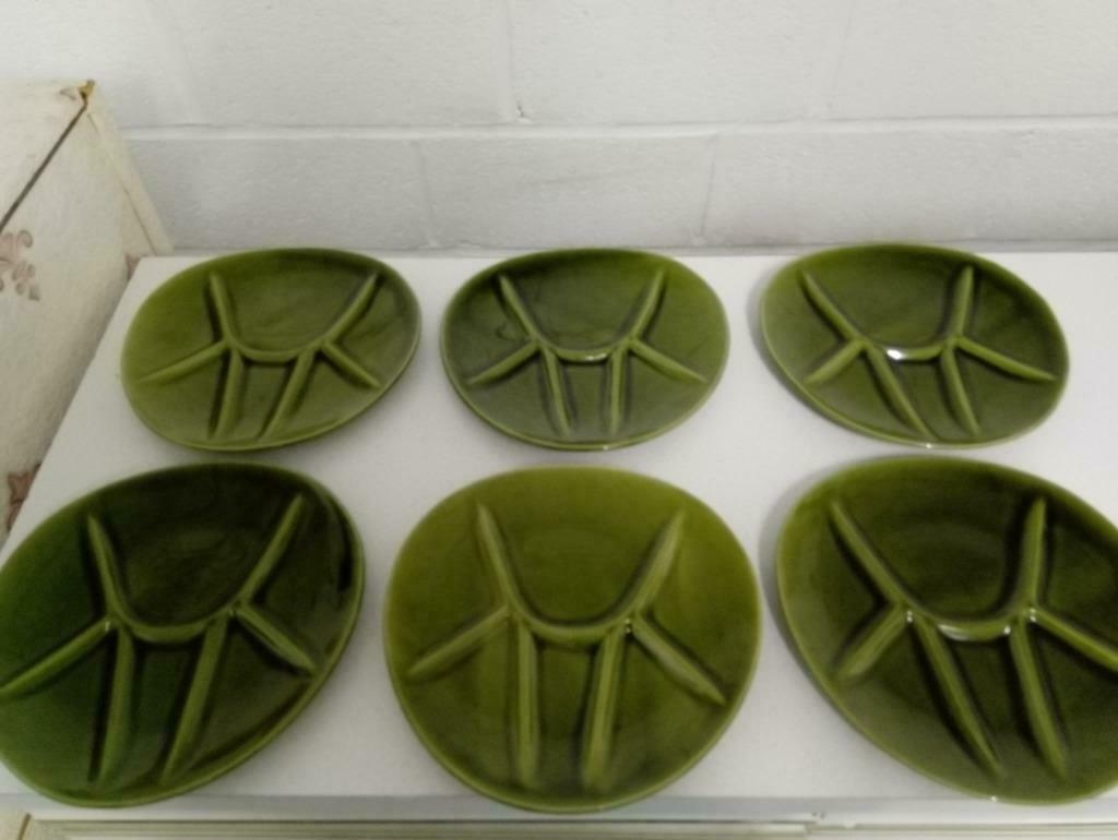 6 assiettes à fondue vertes, Maison & Meubles, Enlèvement ou Envoi, Utilisé, Assiettes(s)