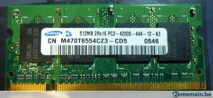 samsung ddr2 512mb 2rx16 pc2-4200s-444-12-a3 cn m470t6554cz3, Utilisé