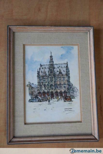 Aquarelle de Jan Korthals "Oudenaarde", Hobby & Loisirs créatifs, Peinture, Enlèvement, Utilisé, Aquarelle