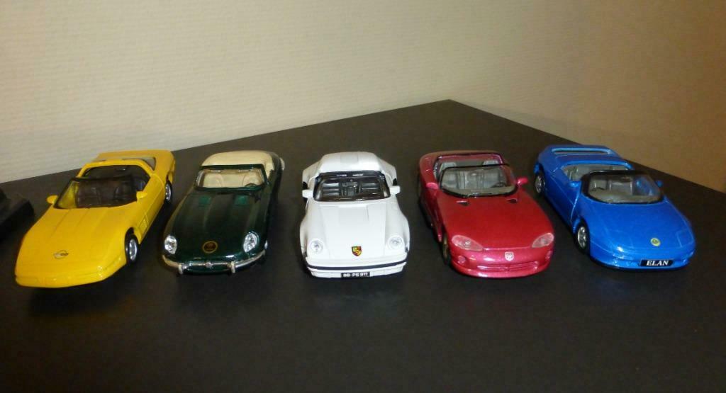 5 cabrio's : porsche 911, lotus elan, dodge viper, Jaguar, c, Ophalen of Verzenden, Nieuw, 1:32 tot 1:50, Auto