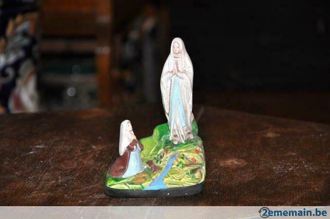 vierge de lourdes en plâtre coloré signé, Enlèvement ou Envoi