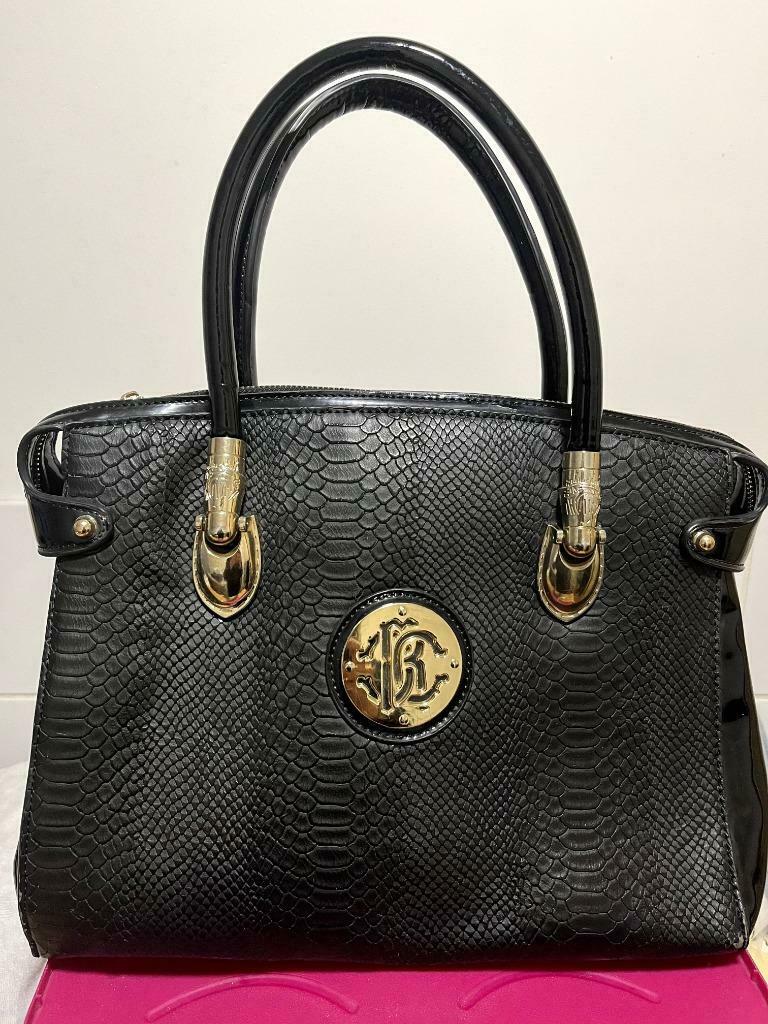 Roberto Cavalli Sac à main en cuir massif noir et fermeture, Enlèvement ou Envoi, Comme neuf, Noir, Sac à main