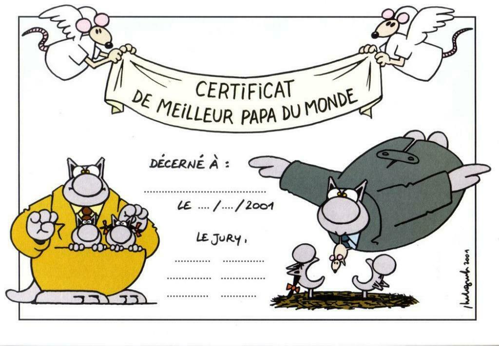 Le Chat, Certificat De Meilleur Papa Du Monde - P. Geluck, Collections, Enlèvement ou Envoi, Comme neuf