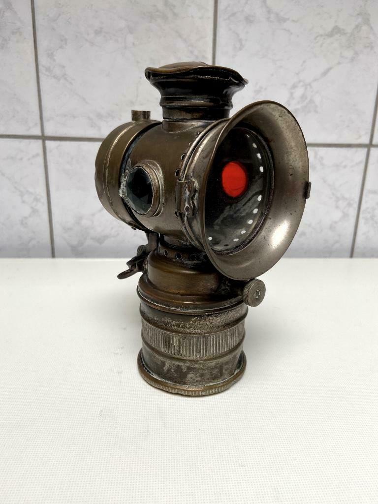 Antieke koperen fietslamp carbuur VITAPHARE 20 cm hoog, Antiquités & Art, Enlèvement