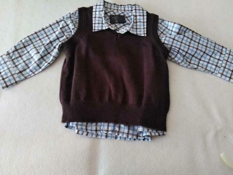 Hemd H&M met débardeur, maat 74, Kinderen en Baby's, Babykleding | Maat 74, Gebruikt, H&M, Ophalen of Verzenden, Overhemdje of Bloesje