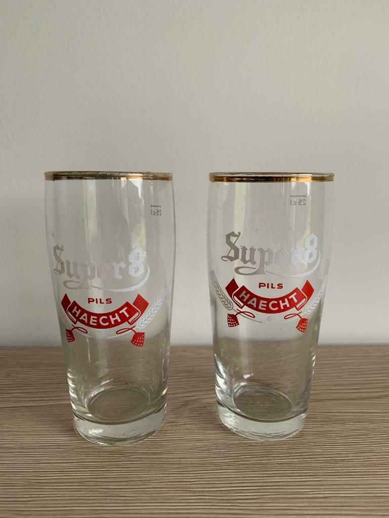 Bierglazen Super 8 Haecht, Verzamelen, Biermerken, Ophalen, Gebruikt, Glas of Glazen, Overige merken