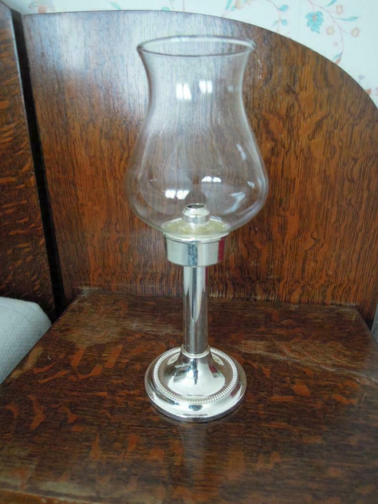 kaarsenhouder verzilverd met glas H29 merk: BMF spiraalveer, Maison & Meubles, Neuf, Gris, Autres matériaux, Chandelier