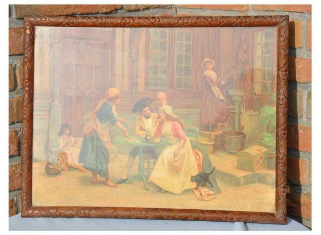 §cadre en bois sculpté chromo liseuse de carte, Antiquités & Art, Enlèvement ou Envoi