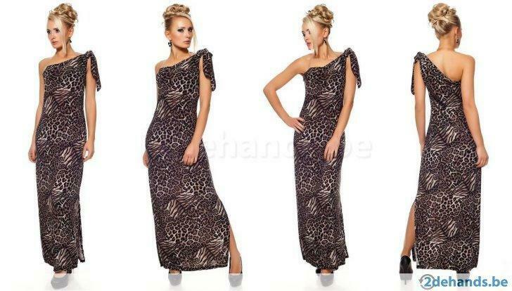 longue robe léopard, Sous le genou, Noir, Envoi, Neuf