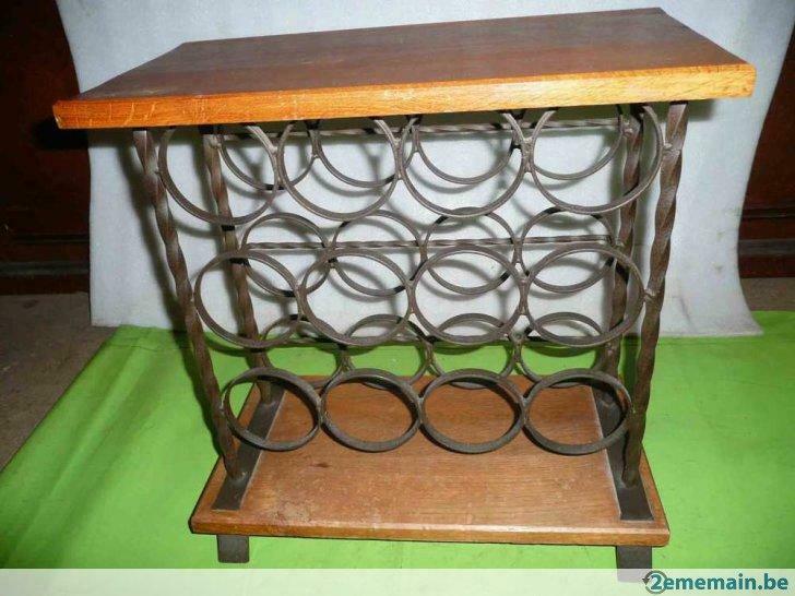 wijnfleshouder, smeedijzeren afwerking, Huis en Inrichting, Woonaccessoires | Wijnrekken, Gebruikt, 50 tot 75 cm, Hout, 5 tot 15 flessen