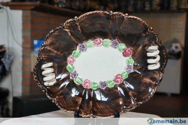 plat faience ovale  bequet poignée spirale blanche, Enlèvement