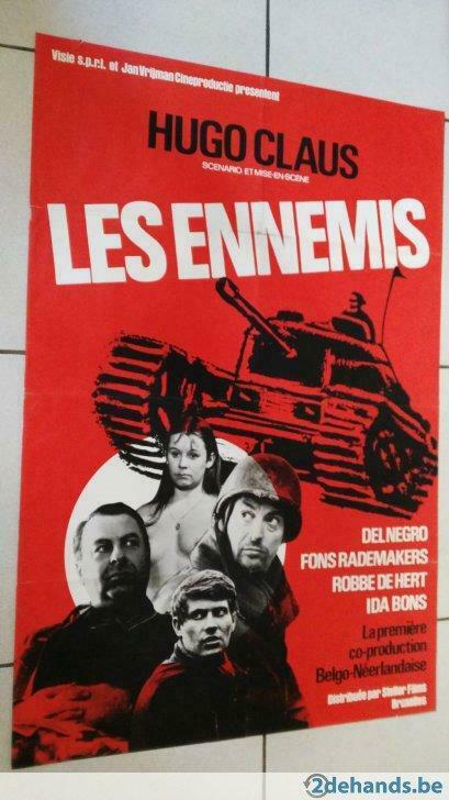 affiche cinéma Les ennemis, Hugo Claus de 1967 / 80 cm x 120, Collections, Enlèvement ou Envoi, Utilisé, Cinéma et TV