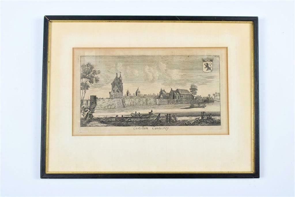 ancienne gravure 'Castellum Cantecroy' à Mortsel, 1730, Antiquités & Art, Curiosités & Brocante, Enlèvement ou Envoi