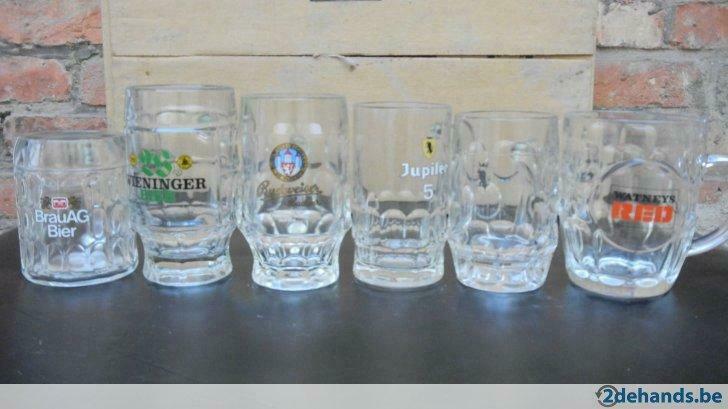 6 glazen bierkruiken, Ophalen, Gebruikt