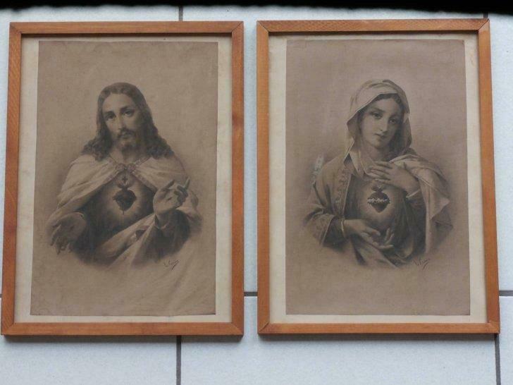 Gravures religieuses anciennes 2 (encadrées), Collections, Enlèvement ou Envoi, Utilisé, Carte ou Gravure, Christianisme | Catholique