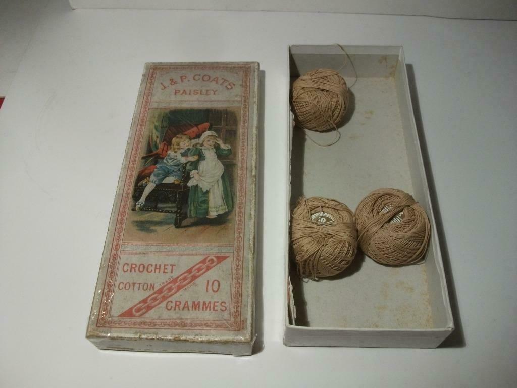 Boîte vintage J. & P. Coats Paisley Crochet Cotton 10 gr, Antiquités & Art, Envoi