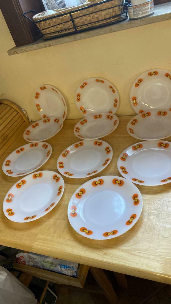 Très beau lot de11 assiettes arcopal année 70 excellent état