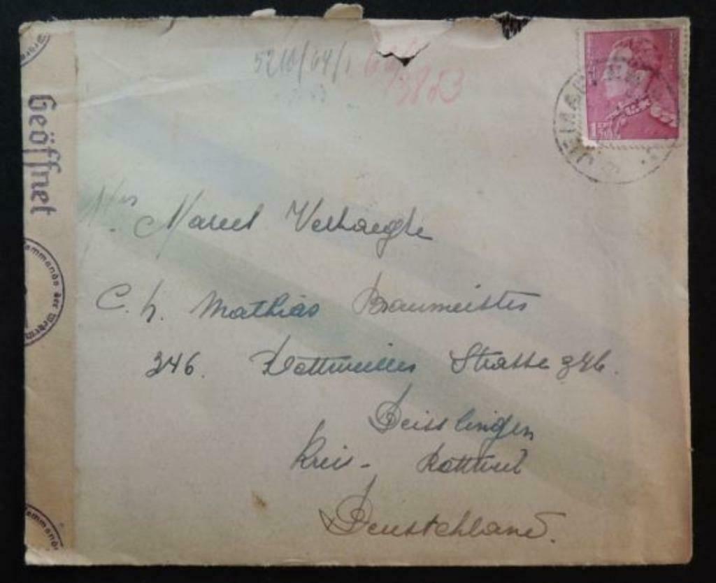 Timbre 429 Léopold III 1936 ouverte par la censure Allemande, Enlèvement ou Envoi, Affranchi, Timbre-poste, Oblitéré