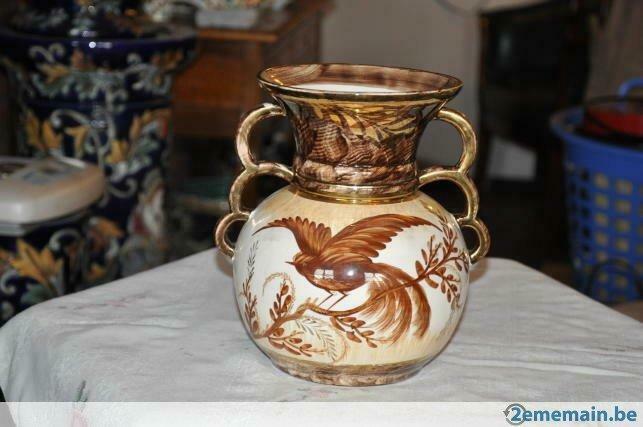 vase en faience oiseau brun origine belge